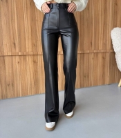 Брюки-клеш женские из экокожи с высокой талией широкого кроя повседневные весенние