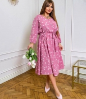 Платье на запах женское из софта миди расклешенное с цветочным принтом и поясом больших размеров весеннее