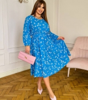 Платье-трапеция женское из софта повседневное с цветочным принтом расклешенное с акцентом на талии больших размеров весеннее