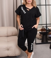 Спортивный костюм женский из двунитки повседневный с асимметричной футболкой свободного кроя и бриджами больших размеров летний