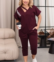 Спортивный костюм женский из двунитки повседневный с асимметричной футболкой свободного кроя и бриджами больших размеров весенне-летний