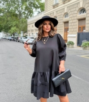 Платье-трапеция женское из коттона повседневное свободного кроя с объемными рукавами и поясом миди больших размеров летнее