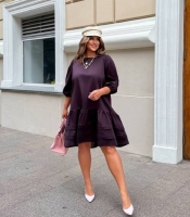 Платье-трапеция женское из коттона повседневное свободного кроя с объемными рукавами карманами и поясом миди больших размеров летнее