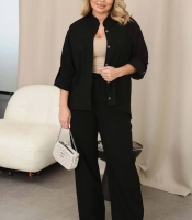 Костюм-двойка женский льняной жатый с брюками и свободным верхом оверсайз весенне-летний