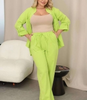 Костюм-двойка женский льняной жатый с брюками и свободным верхом оверсайз весенне-летний