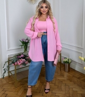 Рубашка женская из креп-жатки удлиненная оверсайз на пуговицах с длинным рукавом весенне-летняя