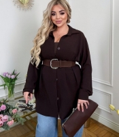 Рубашка женская из креп-жатки удлиненная оверсайз на пуговицах с длинным рукавом весенне-летняя