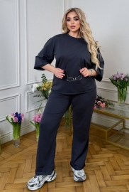 Спортивный костюм женский из двунитки со свитшотом оверсайз и прямыми брюками весенне-летний