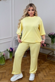 Спортивный костюм женский из двунитки с футболкой оверсайз и прямыми брюками весенне-летний