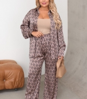 Костюм-двойка женский из шелка Армани с рубашкой и брюками палаццо оверсайз с принтом летний