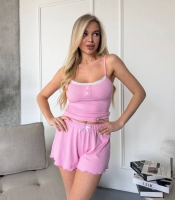 Пижама женская из трикотажа рубчик шорты и майка на бретелях летняя