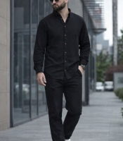 Костюм-двойка мужской льняной из ткани лен бохо: рубашка и брюки весенне-летний