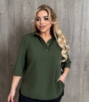 Блуза женская из софта повседневная свободного кроя с рукавом три четверти и воротником летняя