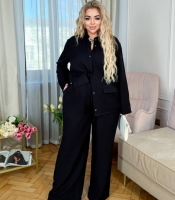 Костюм-двойка женский льняной из жатого льна: рубашка и брюки свободного кроя летний