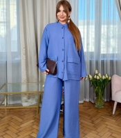 Костюм-двойка женский льняной из жатого льна: рубашка и широкие брюки свободного кроя летний