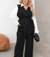 Костюм-тройка женский из костюмки и шелка: жилет с поясом, рубашка и брюки летний