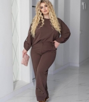 Костюм-двойка женский из ткани тиар с свободной блузой оверсайз и прямыми брюками с высокой талией весенне-летний