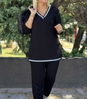 Спортивный костюм-двойка женский из двунитки с свободной кофтой оверсайз и брюками демисезонный