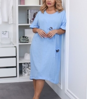 Платье-туника женское из жатого льна-хлопка свободного кроя с карманами и декоративными пуговицами весенне-летнее