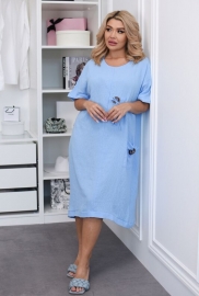 Платье-туника женское из жатого льна-хлопка свободного кроя с карманами и декоративными пуговицами весенне-летнее