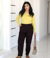 Брюки женские вельветовые оверсайз джоггеры на резинке с высокой посадкой весенне-летние