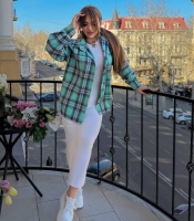 Костюм-двойка женский с платьем макси из рубчика и рубашкой оверсайз в клетку весенне-летний