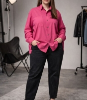 Рубашка женская из софта свободного прямого кроя с длинным рукавом и боковыми пуговицами весенне-летняя