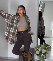 Рубашка женская фланелевая из хлопка и полиэстера в клетку оверсайз длинная с длинными рукавами повседневная