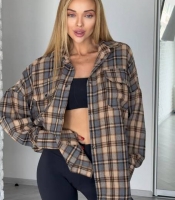 Рубашка женская фланелевая из хлопка и полиэстера в клетку оверсайз длинная с длинными рукавами повседневная