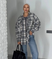 Рубашка женская фланелевая из хлопка и полиэстера в клетку оверсайз длинная с длинными рукавами повседневная