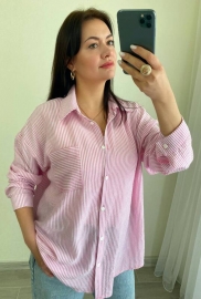 Рубашка женская льняная оверсайз в полоску с длинными рукавами на пуговицах удлинённая весенне-летняя Рубашка женская льняная оверсайз в полоску с длинными рукавами на пуговицах удлинённая весенне-летняя