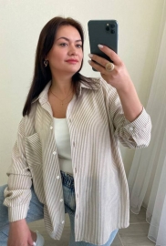 Рубашка женская льняная оверсайз в полоску с длинными рукавами на пуговицах удлинённая весенне-летняя Рубашка женская льняная оверсайз в полоску с длинными рукавами на пуговицах удлинённая весенне-летняя