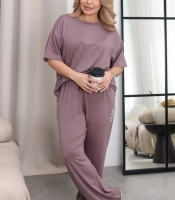 Костюм-тройка женский из хлопковой вискозы холодок: свободная футболка, прямые брюки и шорты повседневный летний