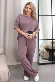 Костюм-тройка женский из хлопковой вискозы холодок: свободная футболка, прямые брюки и шорты повседневный летний Костюм-тройка женский из хлопковой вискозы холодок: свободная футболка, прямые брюки и шорты повседневный летний