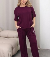 Костюм-тройка женский из хлопковой вискозы холодок: свободная футболка, прямые брюки и шорты повседневный летний