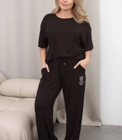 Костюм-тройка женский из хлопковой вискозы холодок: свободная футболка, прямые брюки и шорты повседневный летний