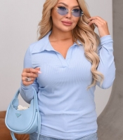 Лонгслив женский из рубчика базовый приталенный с воротником и V-образным вырезом весенне-летний