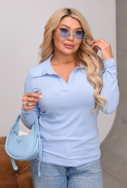 Лонгслив женский из рубчика базовый приталенный с воротником и V-образным вырезом весенне-летний Лонгслив женский из рубчика базовый приталенный с воротником и V-образным вырезом весенне-летний