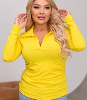 Лонгслив женский из рубчика базовый приталенный с воротником и V-образным вырезом весенне-летний