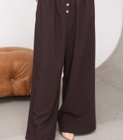 Брюки женские палаццо из тиара прямые широкие на резинке с декоративными пуговицами и карманами весенне-летние