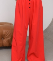 Брюки женские палаццо из тиара прямые широкие с высокой посадкой на резинке с декоративными пуговицами и карманами весенне-летние