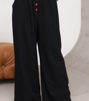 Брюки женские из тиара палаццо прямые широкие с высокой посадкой на резинке с декоративными пуговицами весенне-летние