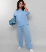 Спортивный костюм-двойка женский из двунитки с кофтой и широкими брюками с лампасами весенне-летний