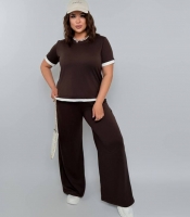 Спортивный костюм-двойка женский из двунитки с футболкой и широкими брюками летний