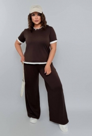 Спортивный костюм-двойка женский из двунитки с футболкой и широкими брюками летний Спортивный костюм-двойка женский из двунитки с футболкой и широкими брюками летний