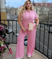 Спортивный костюм-двойка женский из двунитки с футболкой и широкими брюками летний