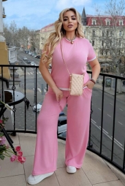 Спортивный костюм-двойка женский из двунитки с футболкой и широкими брюками летний Спортивный костюм-двойка женский из двунитки с футболкой и широкими брюками летний