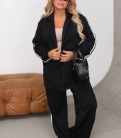 Костюм-двойка женский хлопковый с пиджаком и широкими брюками оверсайз в полоску летний