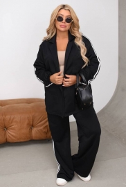 Костюм-двойка женский хлопковый с пиджаком и широкими брюками оверсайз в полоску летний Костюм-двойка женский хлопковый с пиджаком и широкими брюками оверсайз в полоску летний