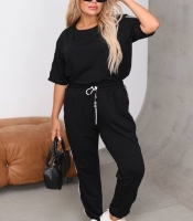 Спортивный костюм-двойка женский из двунитки с футболкой и джоггерами с лампасами больших размеров летний